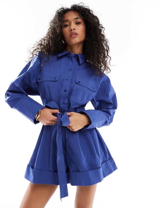 ASOS DESIGN oversized skjortoverall i djupblå - Image 4
