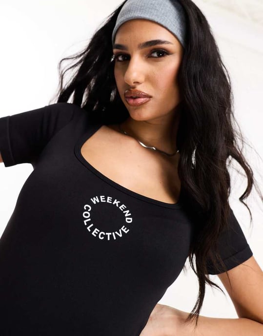 ASOS Weekend Collective sömlös jumpsuit med logotyp i svart - Image 2