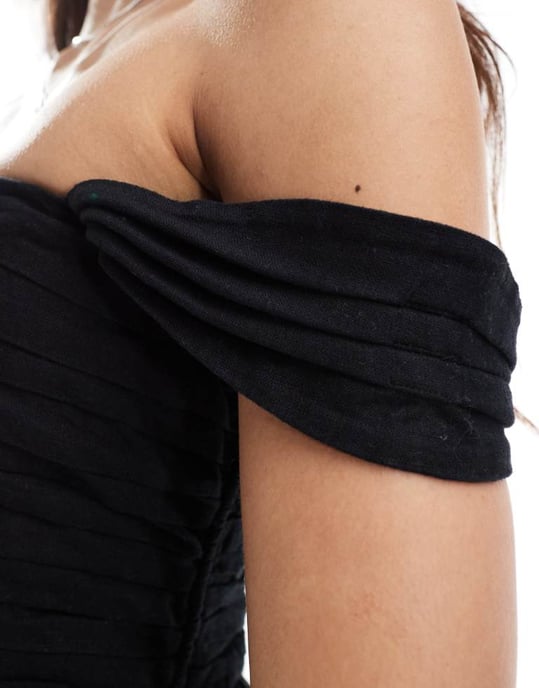 Abercrombie & Fitch linneblandning off-the-shoulder jumpsuit i svart - Image 3