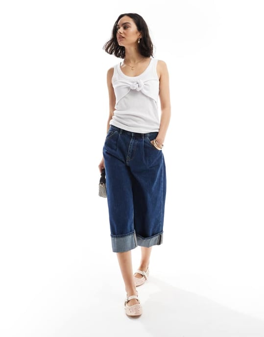 ASOS DESIGN ribbad ärmless topp med knut framtill i vitt - Image 4