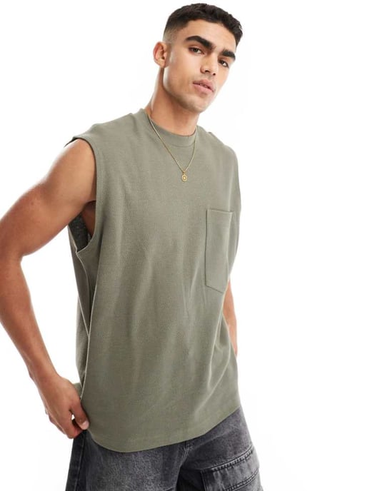 ASOS DESIGN oversized väst med framficka i khaki - Image 1