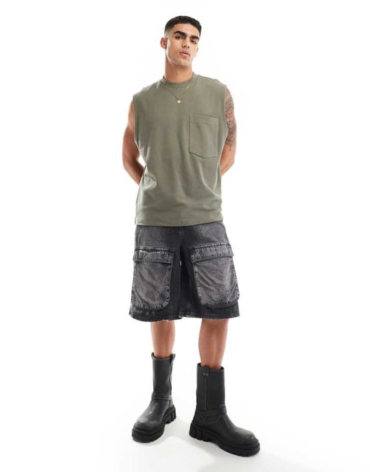 ASOS DESIGN oversized väst med framficka i khaki - Image 2