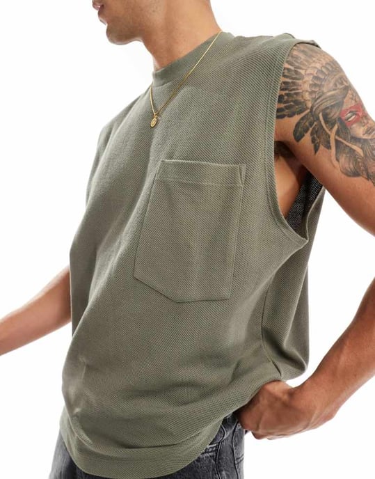 ASOS DESIGN oversized väst med framficka i khaki - Image 3