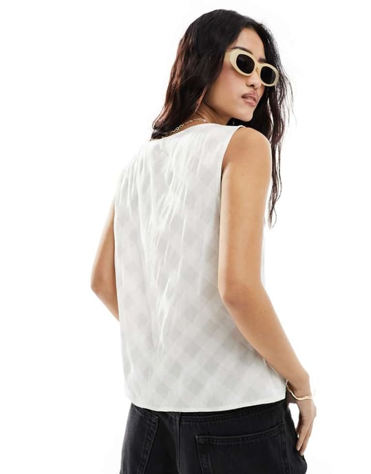 ASOS DESIGN krinklad linne-look väst i rutigt mönster - Image 2