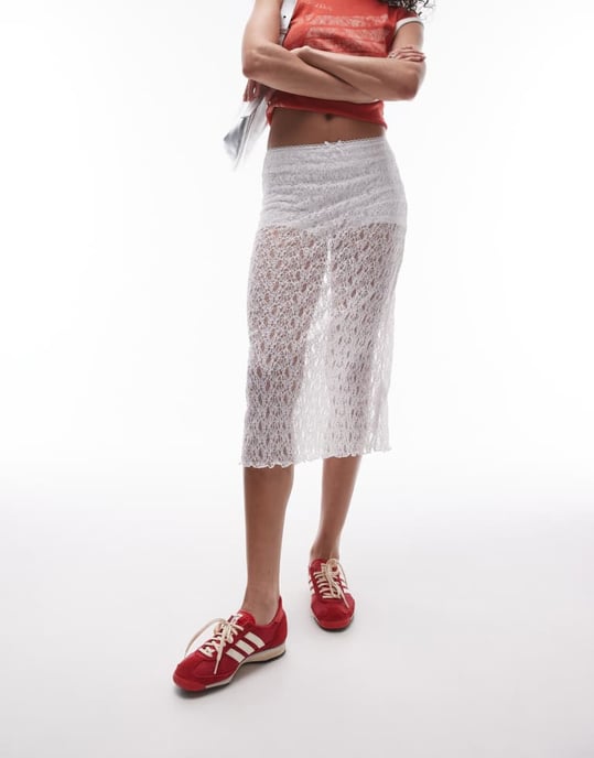 Topshop spets midi kjol i vitt - Image 4