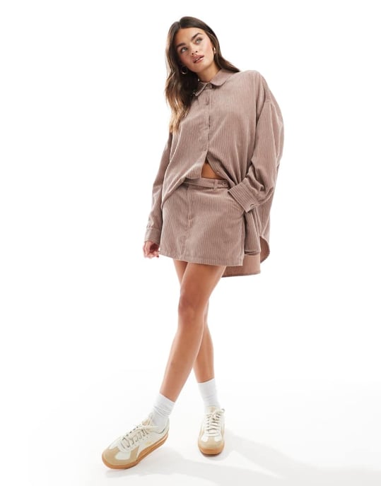 ASOS DESIGN kordbälte mikro minikjol i mink - Image 2
