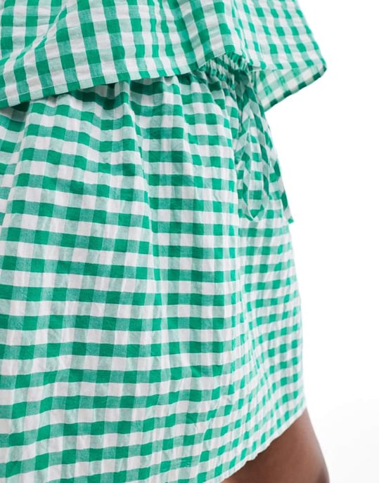 ASOS DESIGN Curve knytmidja linne-liknande kjol set i grön rutiga mönster - Image 3