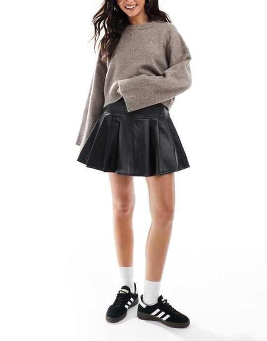 Miss Selfridge fusk läder kilt minikjol i svart - Image 3