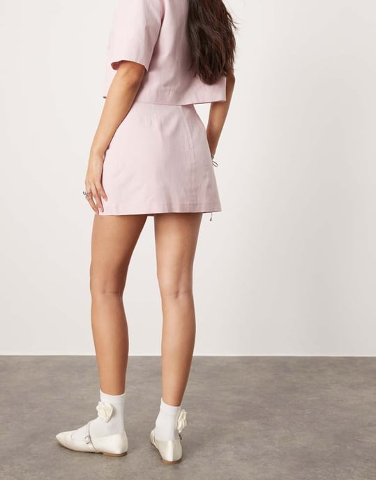 ASOS DESIGN skräddarsydd minikjol i linne i rosa set - Image 3