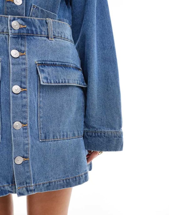 Pieces utility denim miniskirt set i medelblå - Image 3