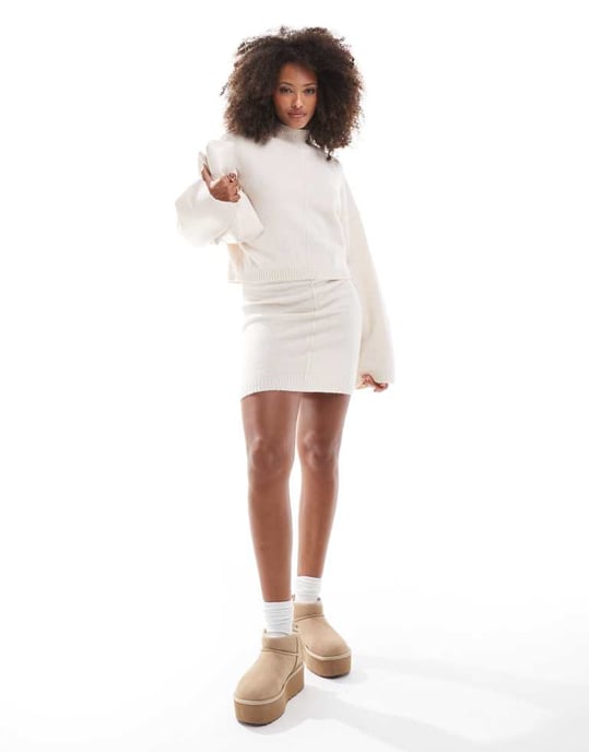 Miss Selfridge stickad mini kjol i havre - Image 3
