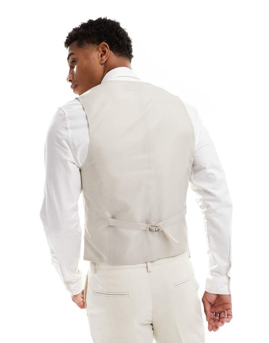 ASOS DESIGN bröllopssmala kostymväst i stentexturerad korgväv - Image 3