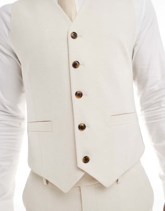 ASOS DESIGN bröllopssmala kostymväst i stentexturerad korgväv - Image 4
