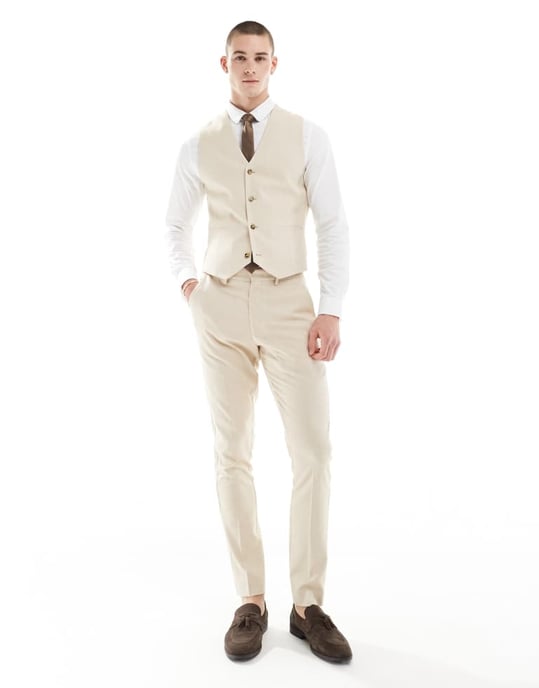 ASOS DESIGN bröllop smal kostymväst i stone - Image 3
