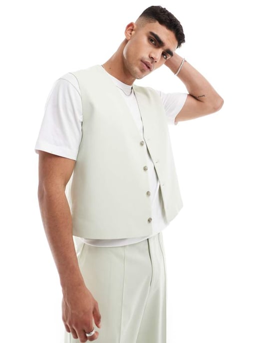 ASOS DESIGN smart co-ord boxy väst i ljus salviagrön - Image 4