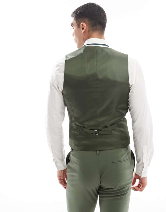SOS DESIGN slank kostymväst i khaki - Image 3