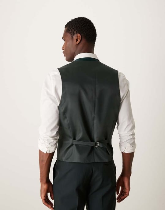 ASOS DESIGN slim passform väst i mörkgrön - Image 3