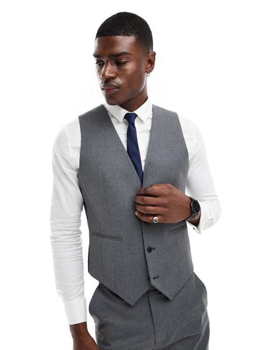 ASOS DESIGN slim fit väst med ull i kolgrå - Image 3