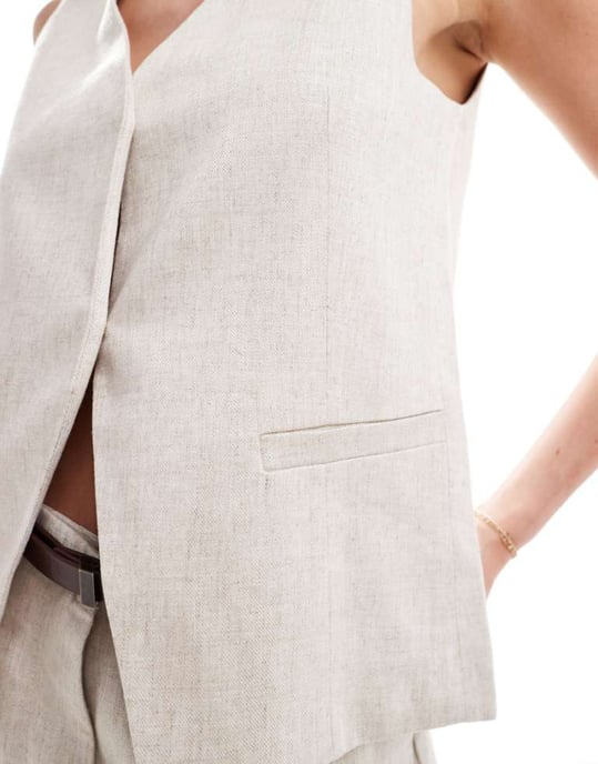 ASOS DESIGN premium väst med linne i naturlig färg - Image 1
