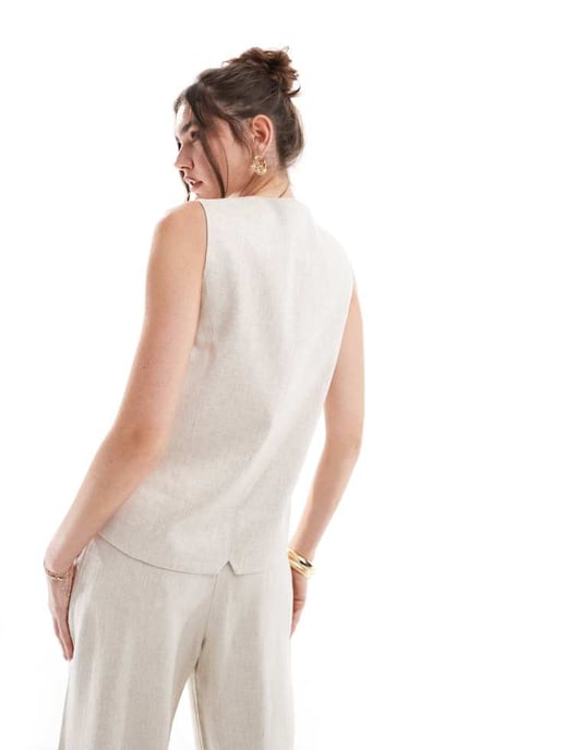 ASOS DESIGN premium väst med linne i naturlig färg - Image 3