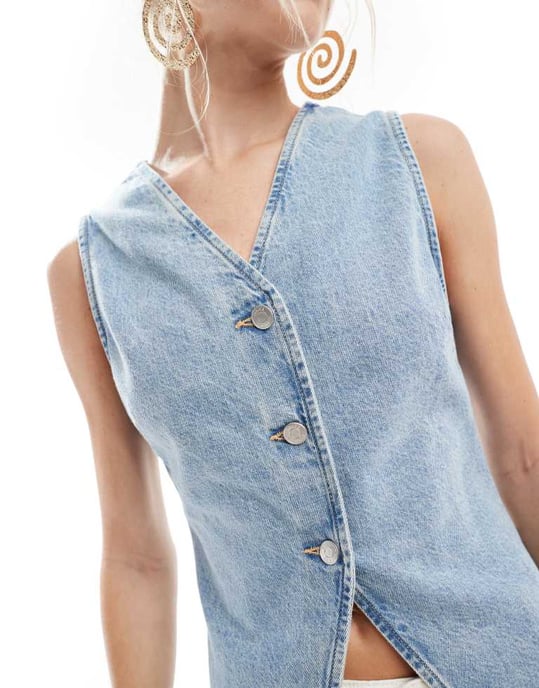 ASOS DESIGN väst med insvängd midja i ljusblå tvätt - Image 2