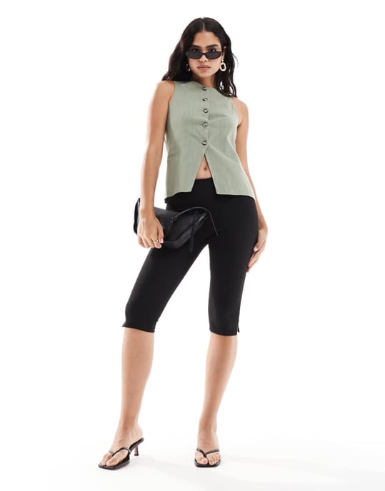 ASOS DESIGN högkrage väst i khaki - Image 2