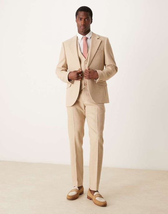 ASOS DESIGN skinny suit waistcoat with wool in beige puppytooth - Image 2