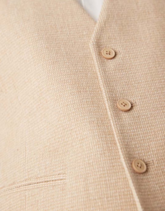 ASOS DESIGN skinny suit waistcoat with wool in beige puppytooth - Image 3