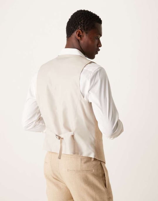 ASOS DESIGN skinny suit waistcoat with wool in beige puppytooth - Image 4