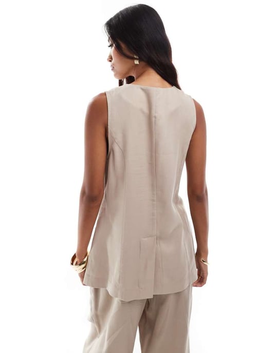 ASOS DESIGN långkavaj set i tvättad sand - Image 2