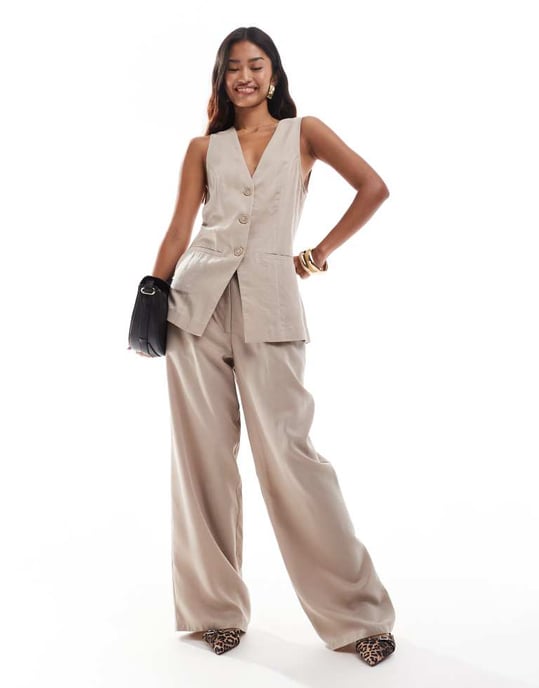 ASOS DESIGN långkavaj set i tvättad sand - Image 4