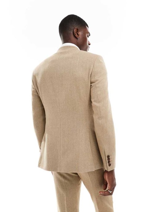ASOS DESIGN smal passform ullmix kavaj i karamellfärgad korgvävsstruktur - Image 4