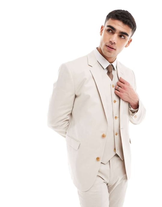 ASOS DESIGN slim linneblandning kavaj i sten - Image 1