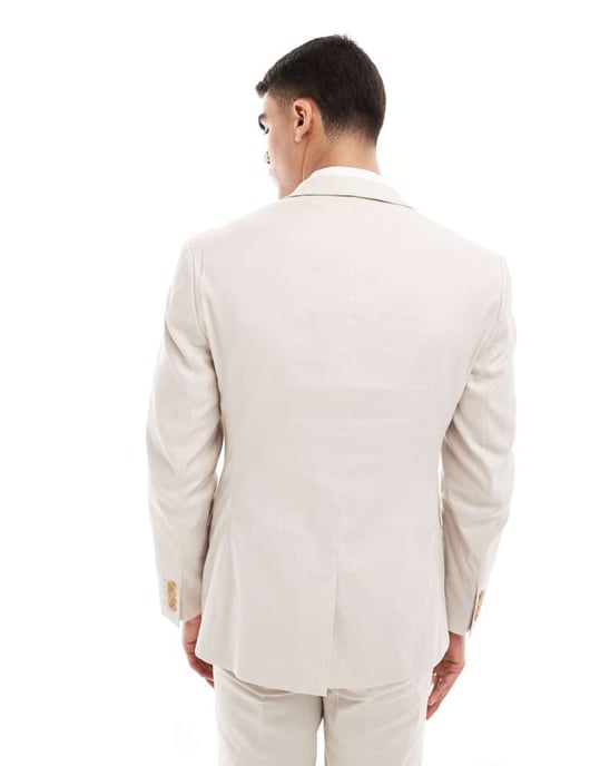 ASOS DESIGN slim linneblandning kavaj i sten - Image 2