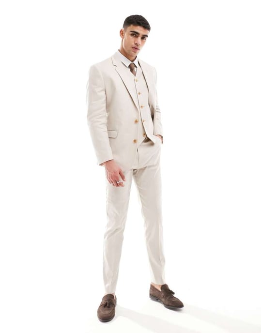 ASOS DESIGN slim linneblandning kavaj i sten - Image 4
