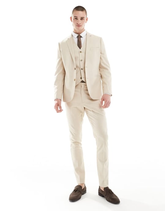 ASOS DESIGN bröllop skinny kavaj i sten - Image 2