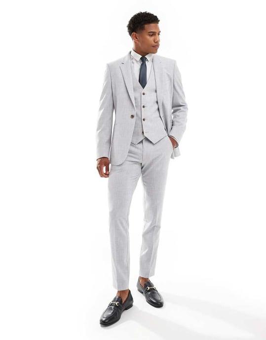 ASOS DESIGN ny skinny kostymjacka i grå korshatchtextur - Image 3