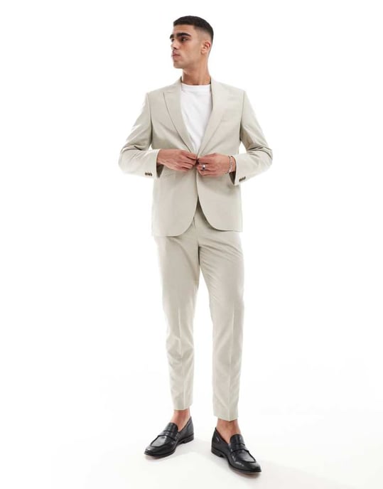 ASOS DESIGN regular kavaj i texturerat tyg i stenfarvet - Image 3