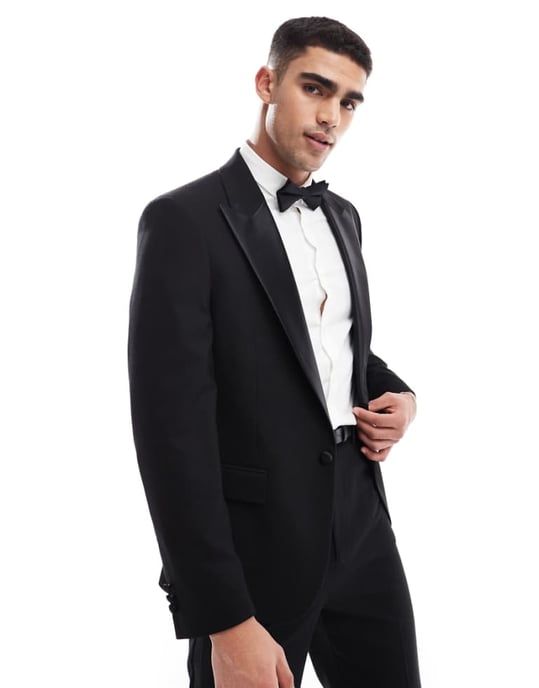 ASOS DESIGN ny slim tuxedojacka med låg skärning i svart - Image 1