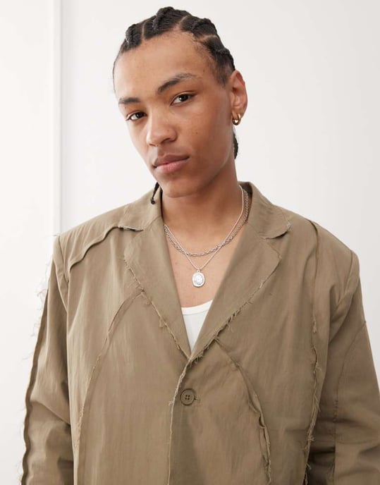 Återvunnen vintage fransad kavaj i beige - Image 2
