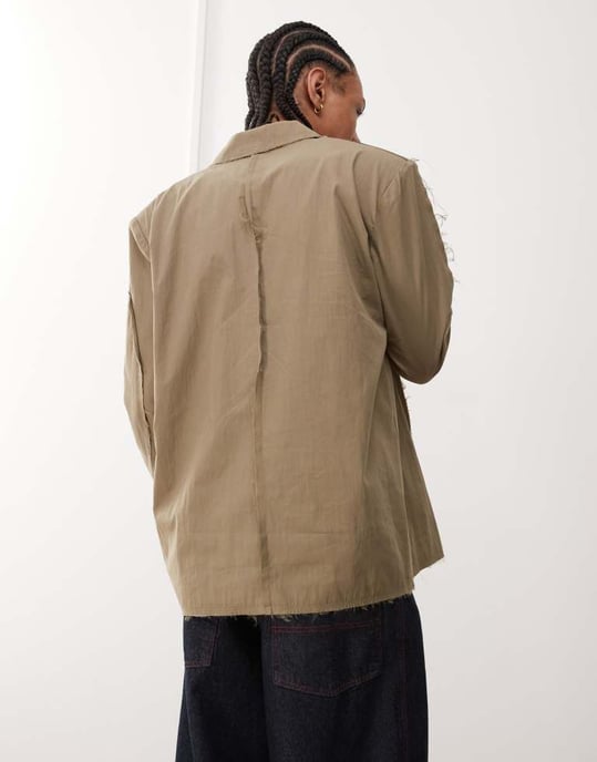 Återvunnen vintage fransad kavaj i beige - Image 4
