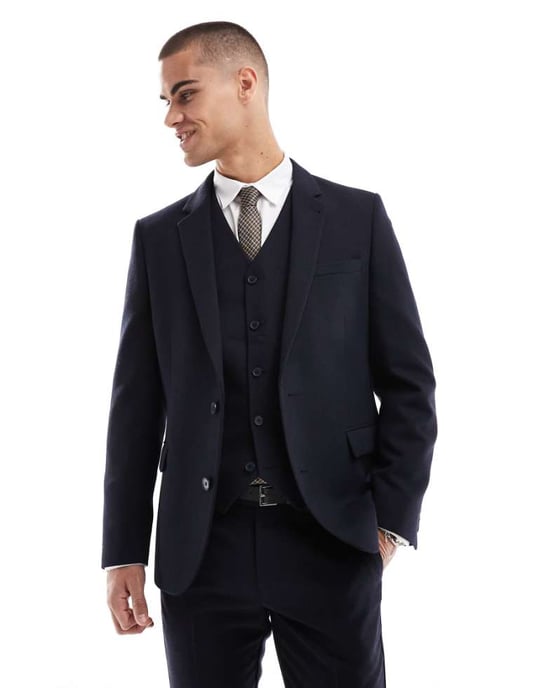 ASOS DESIGN skinny kostymjacka i ull i marinblått - Image 1