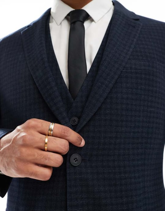 ASOS DESIGN smal kavaj i tonalt marinrutig - Image 3