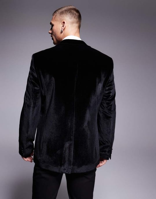 ASOS DESIGN slim sammetstuxedo blazer i svart - Image 3
