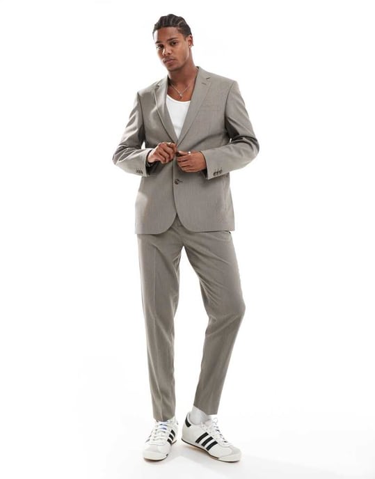 ASOS DESIGN regular kavaj i brun hundtandsmönster - Image 2