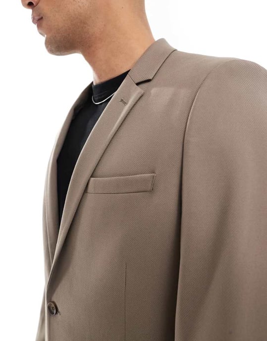 ASOS DESIGN slim passform kavaj i ljusbrun tvill - Image 4