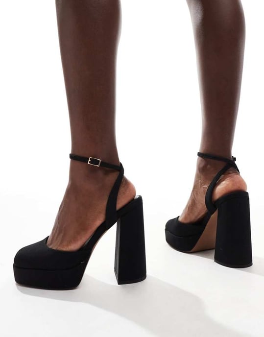 ASOS DESIGN Bred passform Tryckplattform högklackade skor i svart - Image 2