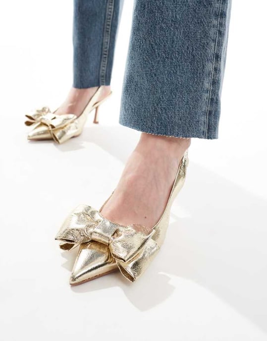 ASOS DESIGN Bred Passform Safir rosett detalj midehälskor i guld - Image 4