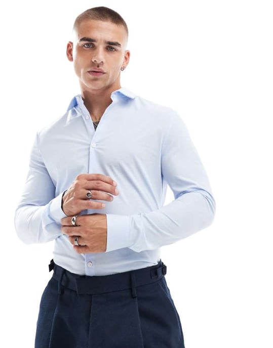 ASOS DESIGN slimskjorta i ljusblått - Image 1