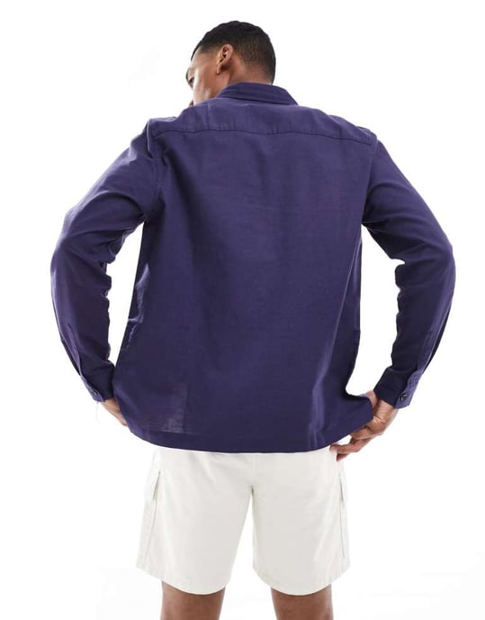 ASOS DESIGN linneblandning overshirt i marinblått - Image 2